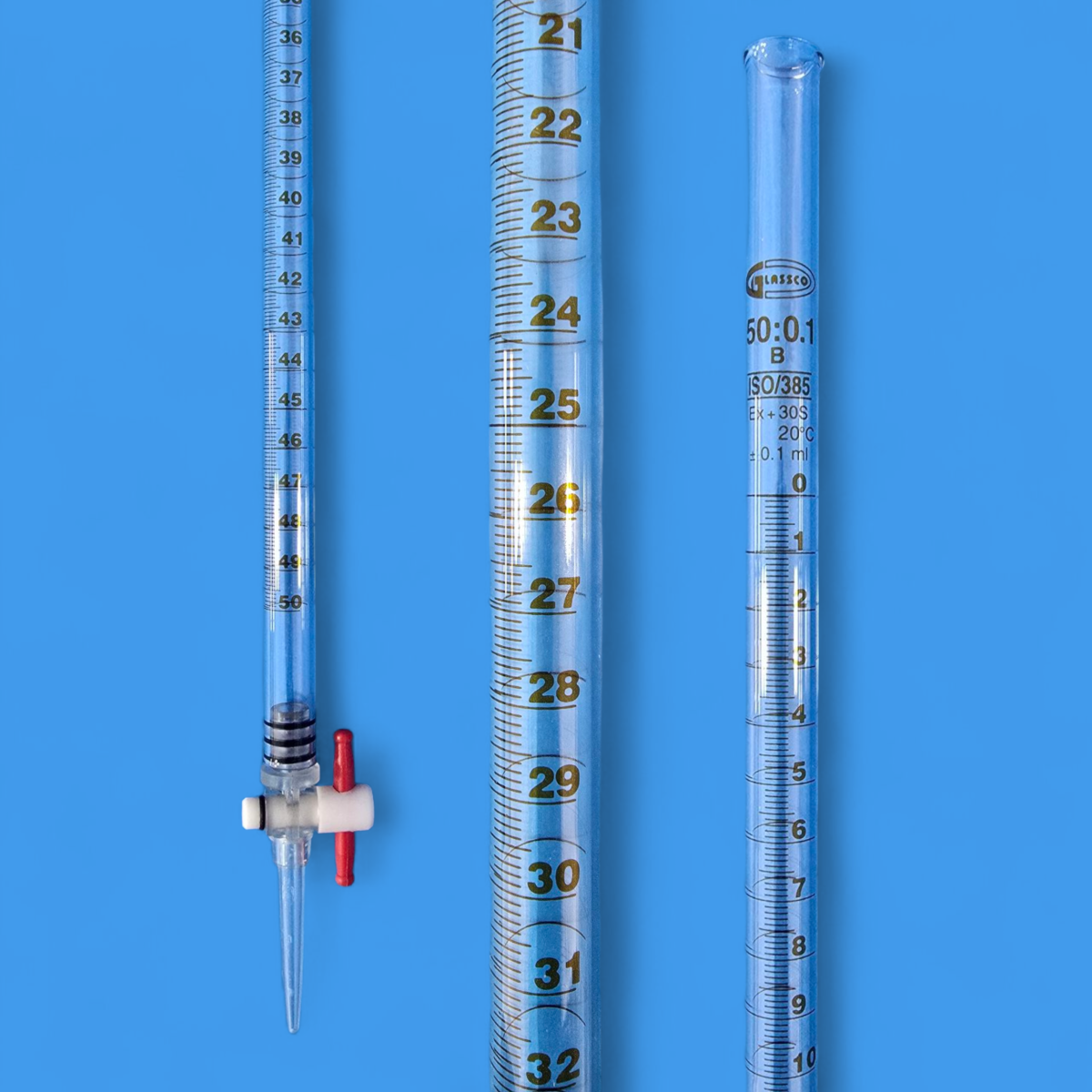 Burette 50 ml classe B robinet détachable PP avec clé PTFE GLASSCO – Image 1